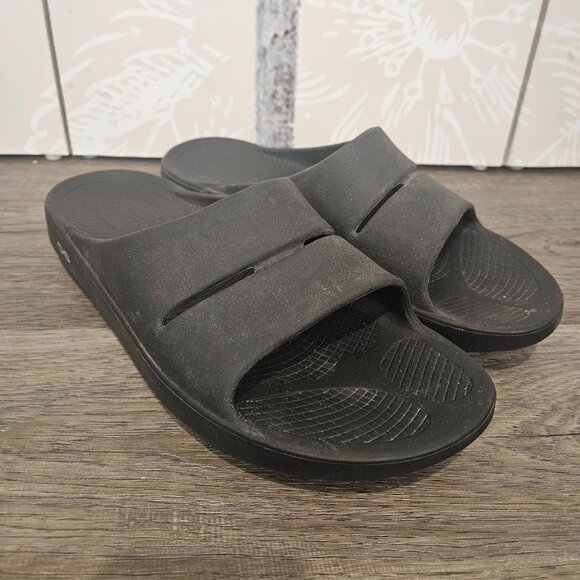 OOFOS Slides Men's 11 Women's 13 Black - Picture 1 of 11